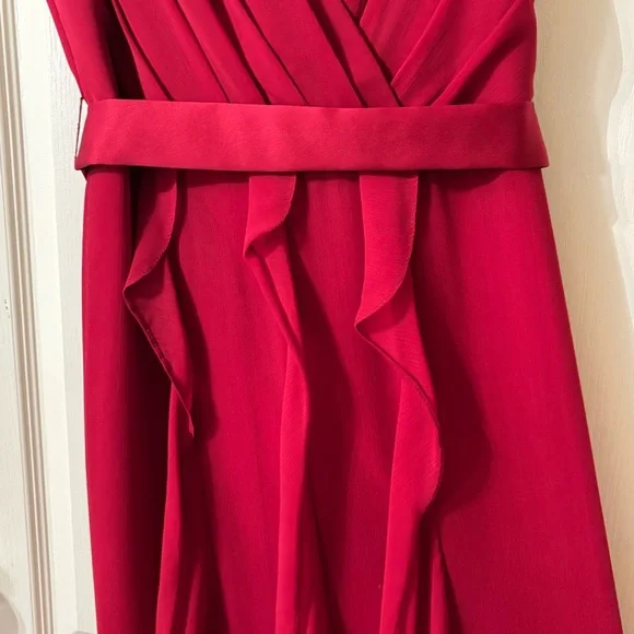 WHITE BY VERA WANG Womens Dress Chiffon Gown Size 8 Red Ruffles Wrap Bust Belted - Picture 6 of 13